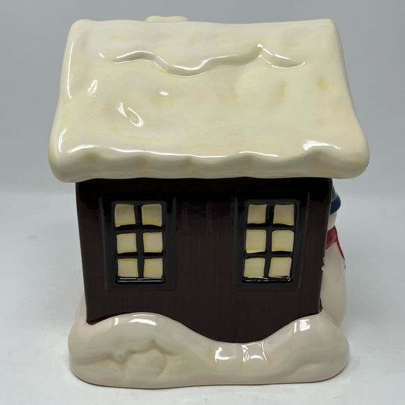SCM Designs Snow Covered House Ceramic Cookie Jar with snowman tree clean GHA3.. - Picture 4 of 8